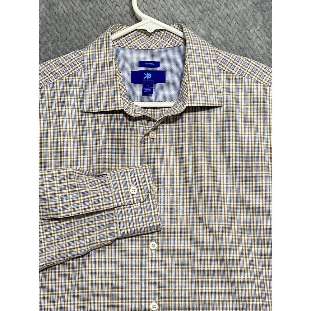 Egara Dress Shirt Men's Large Button Tattersall Plaid Non Iron Long Sleeve